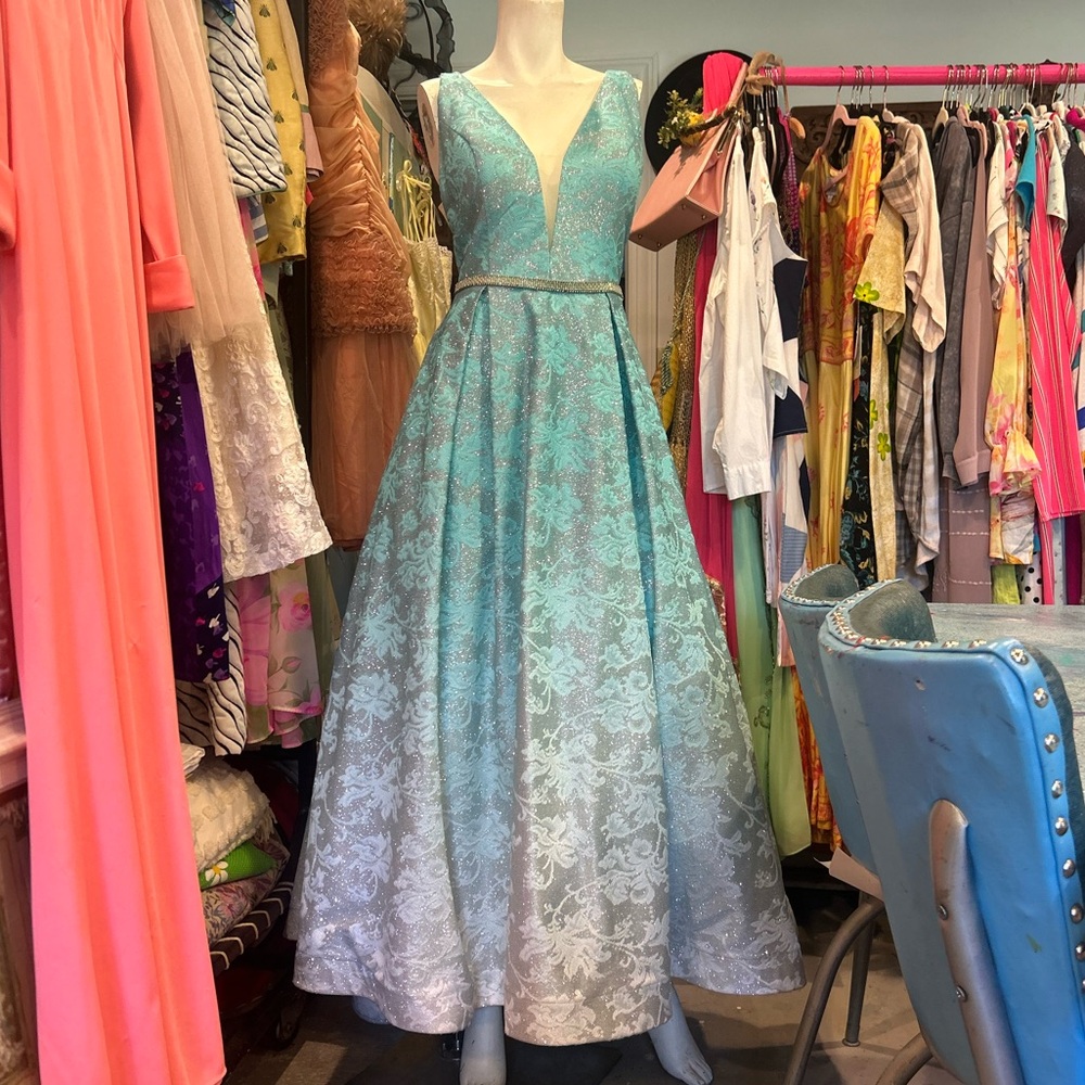 Full SPARKLE Turquoise Ombré Gown